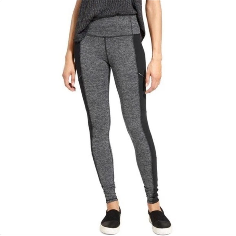 Athleta High Rise Herringbone Drifter Leggings Size Small Black Gray zippers
